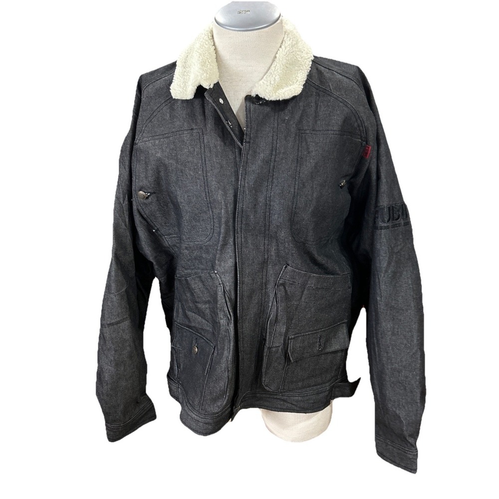 Fubu Mens Vintage Jacket XL Sherpa Street wear Charcoal Chore Button Winter